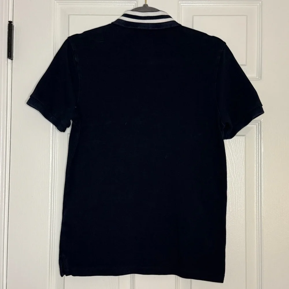 Sandro Paris Navy Blue White Striped Collar Short Sleeve Slim Polo Shirt Mens S - Picture 5 of 9